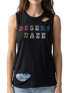 Daydreamer Desert daze distressed black muscle tank top